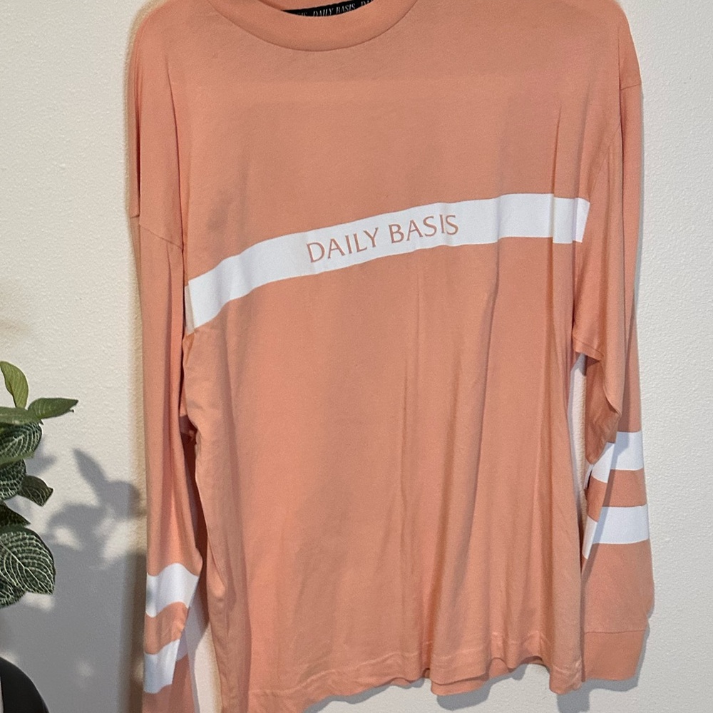 Peach Long Sleeve Shirt with White Stripes